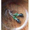 Hematite Bead Earrings, Ball Contemporary Drop Dramatic Dangle Green Earrings