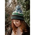 100% Wool Bobble Beanie Sheep Hat Hand Knitted Fair Trade Handmade Fleece Lining Pompom Extremely Warm Ladies Womens Blue