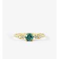 Teal Sapphire Engagement Ring Handmade in Rose/White/Yellow Gold With Diamonds Antique Inspired, Sapphire Engagement Ring