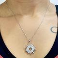 Silver Sun Charm Necklace With Pave-Set Diamond Simulants