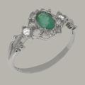 18Ct White Gold Natural Emerald & Cubic Zirconia Womens Trilogy Ring - Customizable 9K, 10K, 14K, 18K Yellow, Rose Or Platinum