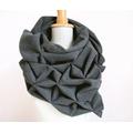 Geometric Origami Wool Shawl - Superwarm Sculptural Wrap Triangular 100% Scarf in Grey