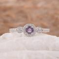 Womens Art Deco Style Purple Amethyst Engagement Ring, Dainty Sterling Silver Promise Ring For Her, Vintage Wedding