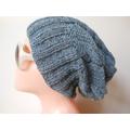 Hand Knit Slouchy Beanie Hat Acrylic Grey