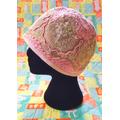Antique Vintage Original 1920S Mesh Floral Pastel Lace Embroidered Cloche Hat With Pink Soutache Braid Swirl Designs