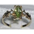 Dainty 9K Yellow Gold Marquise Cut Natural Peridot With Aquamarine Unique Victorian Style Trilogy Ring - Customizable 9K, 10K, 14K, 18K