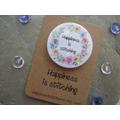 38mm Button Pin Badge - Floral Happiness Is Stitching Badge, Sewing Gift