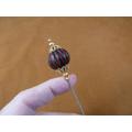 19mm Black Red Cinnabar Wooden Carved Striped Bead Gold Tone Beads Hatpin Ladies Pin Hat U38-E