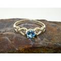 9K White Gold Natural Blue Topaz Solitaire Hearts Ring | Engagement Sweetheart