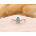 Tear Drop Labradorite Ring, 6x9mm Pear Shaped Vintage Engagement Anniversary Gift, Art Deco Blue Green Gemstone Ring