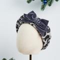 Grey Leopard Print Wool Felt Beret Hat With Velvet Ribbon Bow, French Hat, Winter