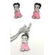 Gorgeous Vintage Set Of Betty Boop With Earrings & Necklace, Enamel, Pink Dress