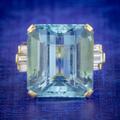 Art Deco Style Aquamarine Diamond Cocktail Ring 18Ct Gold 28Ct Emerald Cut Aqua