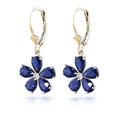 14K Solid Gold Natural Blue Sapphire Floral Drop Earrings