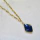 Blue Lapis Gemstone Necklace, Gold Box Chain, Diamond Pendant, Gift Idea For Her, Handmade Maui Hawaii, Boho Fashion, Layering Necklaces
