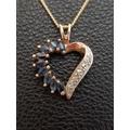 Cp742 Diamond & Sapphire Heart Pendant in Gold Plated Sterling Silver With Curb Chain Necklace - Vintage