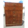 Vintage Jack Cartwright For Founders Furniture Bedroom Set - Walnut Campaign Chest Of Drawers, Nightstand & Style Caned Headboard