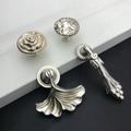 Flower Round Knob Ancient Silver Rose Knobs Pulls Handles Ginkgo Leaf Pulls Dresser Cabinet Handles Wardrobe Hardware