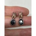 Vintage Black Hematite Earring 925 Sterling Silver Deco Dangle Chandelier