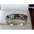 Vintage Ruby, Sapphire, Emerald Ring With Diamonds, 9Ct 9K Solid Gold, Engagement, Womens Victorian Ring, R470 Custom