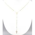 14K Yellow Gold Rosary Necklace, Beaded Men's & Women's Link Chain, Italian Necklace