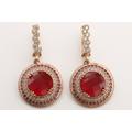 Turkish Handmade Jewelry Round Shape Ruby & Cut Topaz 925 Sterling Silver Dangle/Drop Earrings