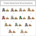 Simple Design Three Gemstone Stud Earring, Multi Color Earring Pairs, Gold Plated Jewelry, Double Shape Style Earrings. | 1729