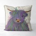 Purple & Green Highland Cow - Modern Farmhouse Decor Farm Gifts Cow Cushion Cover Animal Purple Pillow Green Scottish Highland Coo