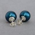 12mm Chunky Teal Stud Earrings - Large Round Petrol Blue Swarovski Pearl Studs Big Coloured Glass Post Jewellery Gifts
