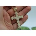 10K Gold Round Cut Flower Shape Cross Pendant For Necklace Chain Religious Christian