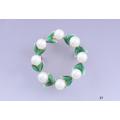 Lovely 14K Gold Pearl Green Enamel Mistletoe Wreath Brooch Pin