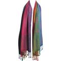 Reversible Jacquard Rainbow Paisley Print Pashmina Silk Fringe Shawl Wrap Scarf