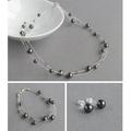 Dark Grey Floating Pearl Jewellery Set - Black Swarovski & Crystal Necklace, Bracelet Stud Earrings Jewelry Gifts For Women