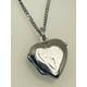 Vintage Silver Heart Shaped Locket Engraved Design Flat Curb Chain 17 3/4