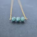 Dainty Triple Jade Necklace, Minimalist Green Jewelry, Good Fortune Gemstone, Hawaiian Handmade in Hawaii With Aloha