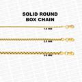 Solid 14K Yellow Gold Round Box Chain Necklace, 16" To 24