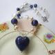 Diana Ingram Necklace With Purple Velvet & Lilac Murano Glass Beads, Crystals, White Pearls Large Heart Pendant On Silver Or Gold