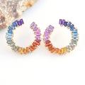 Rainbow Sapphire Baguette Hoops Earrings 14K Solid Gold | Natural Rainbow Gemstone Diamond Big Huggies