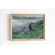 Free Shipping/Woman Contemplating On The Riverbank Painting Vintage River Landscape Impressionism Oil Green Scenery Art