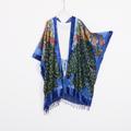 Velvet Kimono, Royal Blue Peacock Kimono, Fringe Hippie Bohemian Kimono, Shawl Jacket, Cardigan, Boho Kimono, Cover Up, Robe, Kimono Wrap, Cape