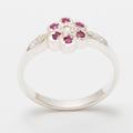 Solid 14K White Gold Cubic Zirconia & Ruby Womens Daisy Ring - Customizable 9K, 10K, 14K, 18K Yellow, Rose Or Platinum