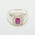 18K White Gold Natural Ruby & Diamond Mens Signet Ring - Customizable 9K, 10K, 14K, 18K Yellow, Rose Or Platinum