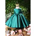 Emerald Green Satin Dress Flower Girl Baby Girls Dresses Toddler Birthday Gown Occasion Tutu Party