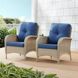 PARKWELL Patio Cushioned Chairs Set of 2 Outdoor Wicker Patio Furniture Sets Blue Cushion