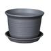 Hemoton 1Pc Imitation Ceramic Plastic Round Simple Flower Pot Decorative Flower Storage Holder with Tray(Gray Black)