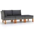 3 Piece Patio Lounge Set Poly Rattan and Solid Eucalyptus Wood Outdoor Sectional Sofa Units