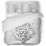 KXMDXA 3 Piece Bedding Set Silhouette of The Growling Lion from Tree Tribal Head Roots Anger Twin Size Duvet Cover with 2 Pillowcase for Home Bedding Room Decoration