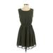 I.N. San Francisco Casual Dress - Fit & Flare: Green Solid Dresses - Women's Size Small