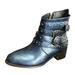 Womens Ankle Boots Fashion Leather Buckle Chunky Heel Combat Booties Cowgirl Motorcycle Leather Dress Shoes Bootie