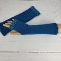 Teal Blue, Beige, Bottle Green Fingerless Gloves. Knitted Hand Warmers. Long Wrist Warmers